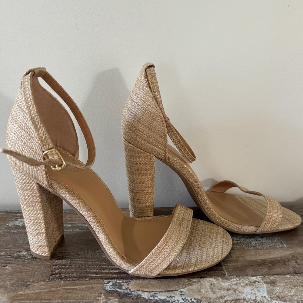 Beige Block Heels “Weave Look” Size 9.5